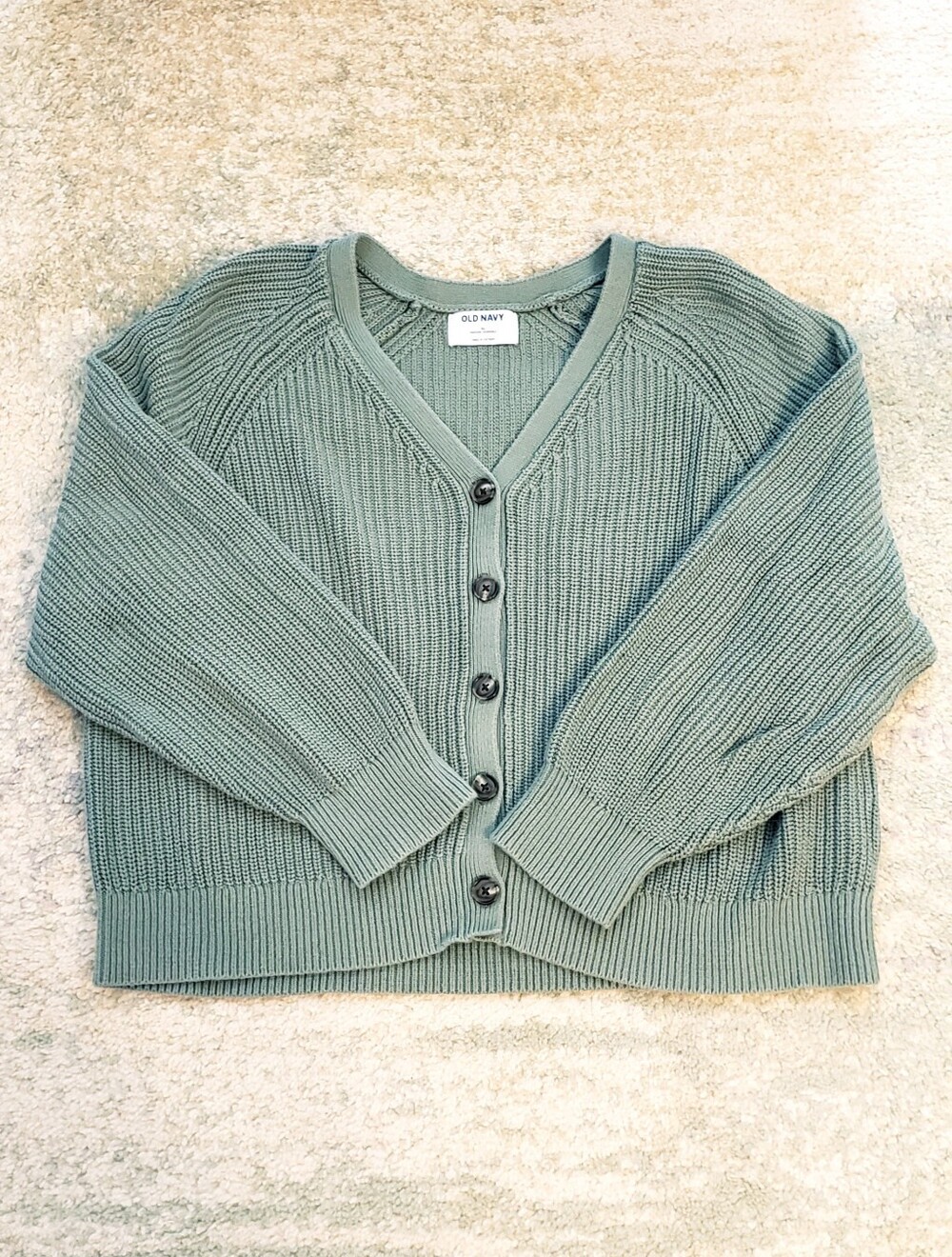 Old Navy Women's Sage Green Ribbed Button Front Shaker Stitch Cardigan